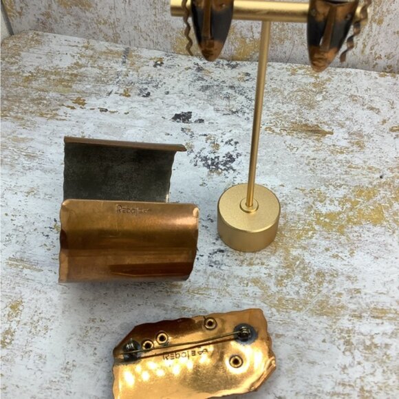 Vintage FRANCISCO REBAJES Brooch Earrings And Cuff Bracelet Copper - Picture 6 of 6